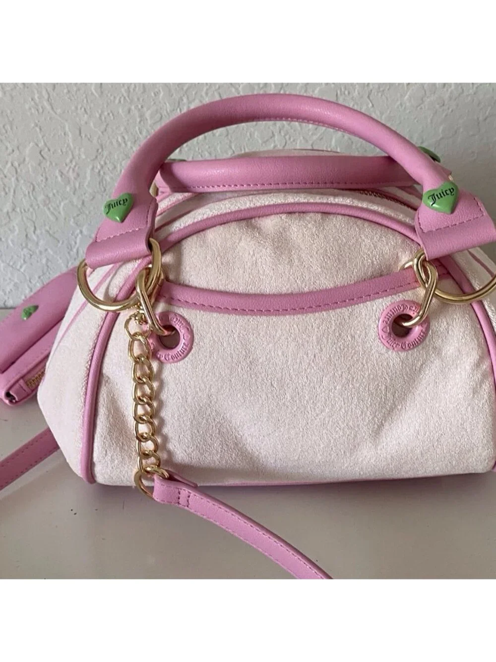 Juicy Couture Retro Strawberry Powder‎ Blush Bowler Satchel Bag W/Pouch NEW